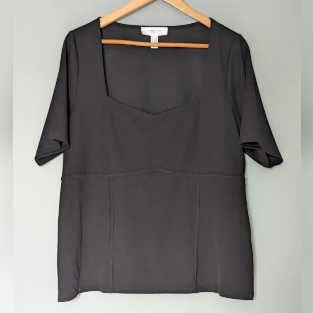 Addition Elle Black Square Neckline Short Sleeve Top